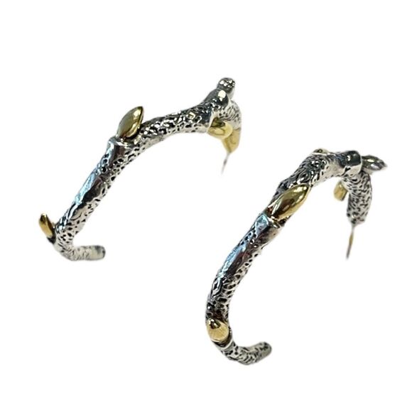 Stephen Dweck Vine Hoop Earrings, 18k YG, .925 & Dweck Diamonds - Picture 5 of 11